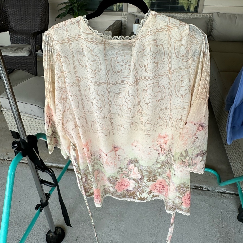 Alfred Dunner Cream Floral Blouse - Picture 3 of 4